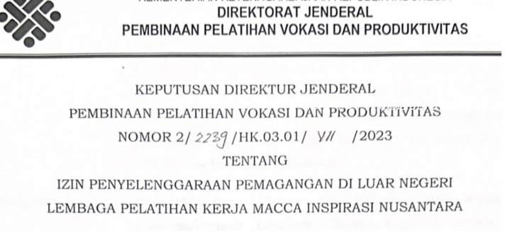 インドネシア労働省送り出し機関許可認定 Image